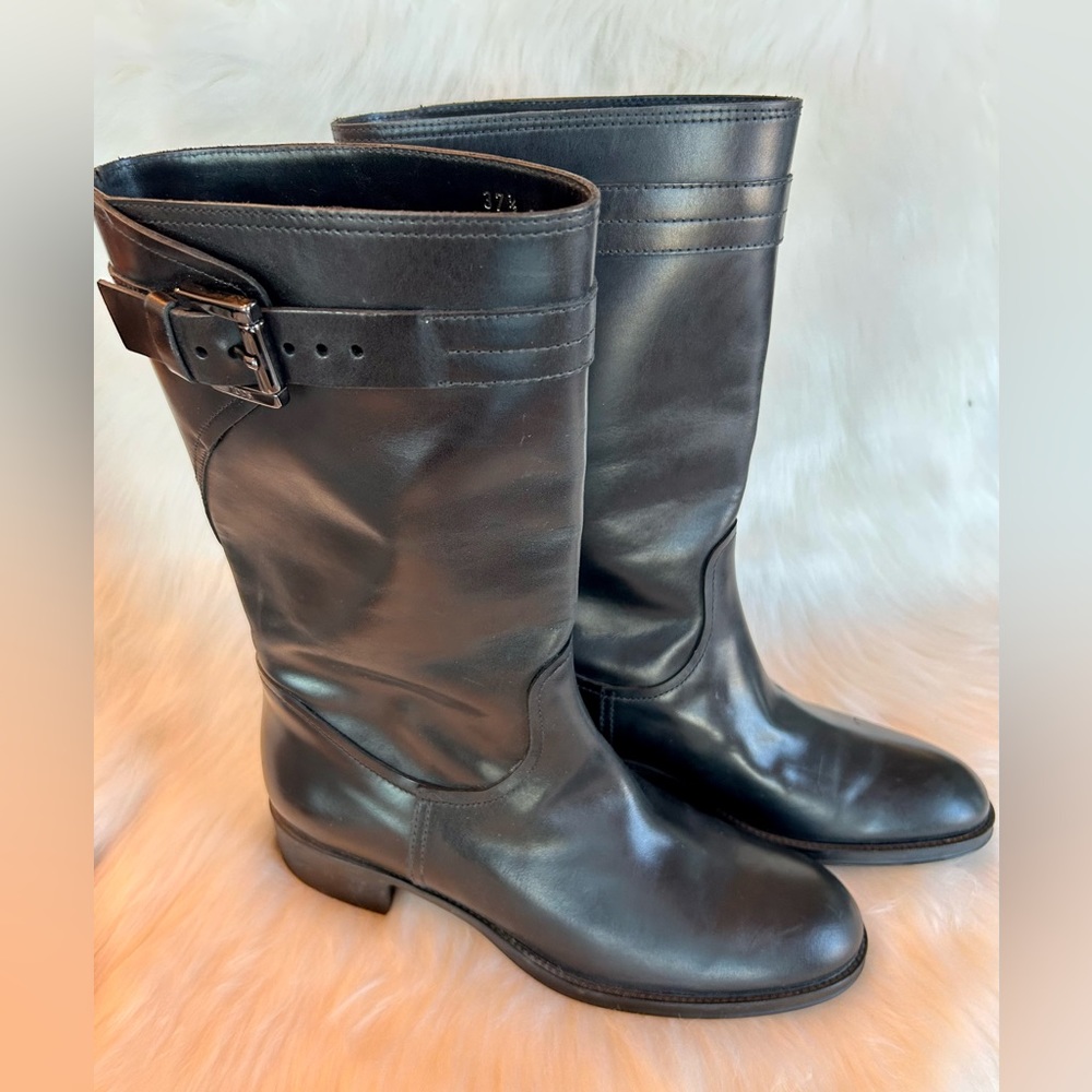 Tod’s mid-calf black leather biker boots. EUC. Size 37.5.